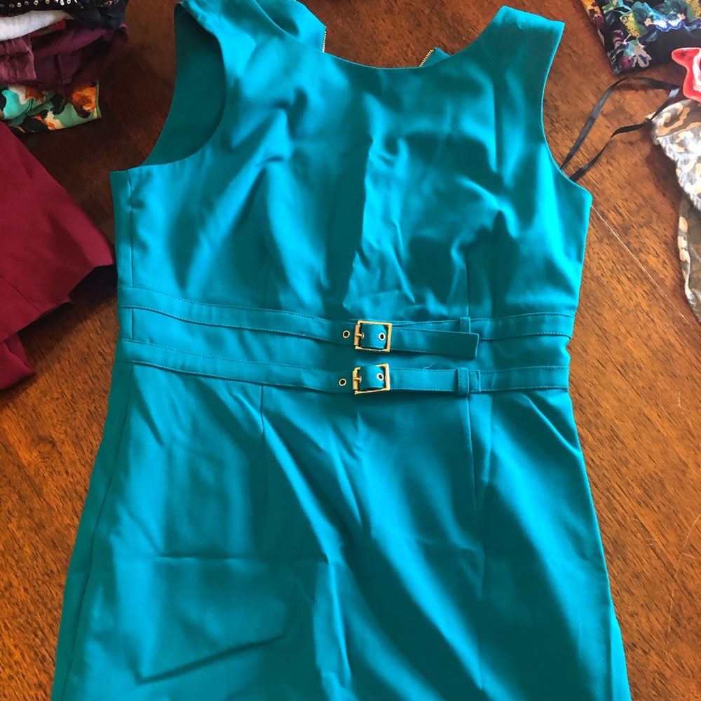 Teal blue/ green sleeveless business dress